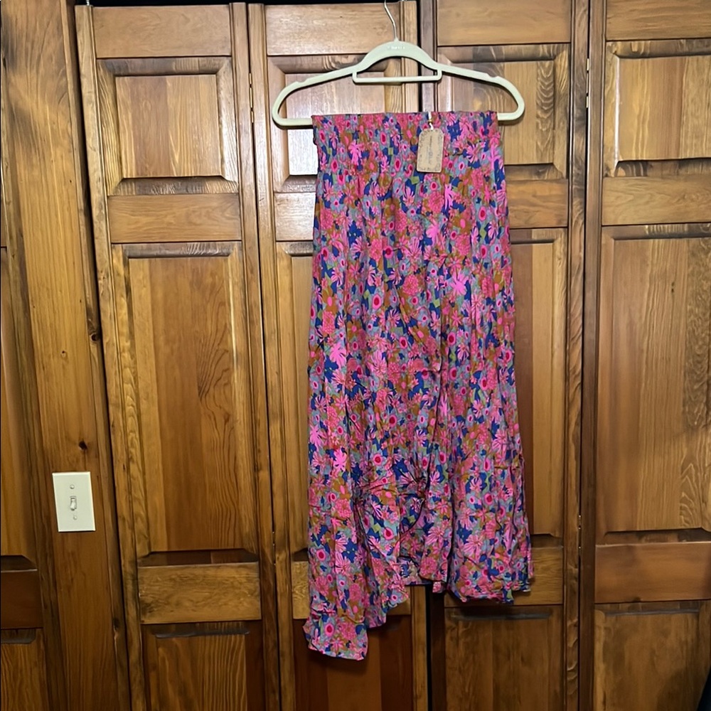 NWT NATURAL LIFE Pink and Purple convertible Maxi Skirt with Ruffles size L